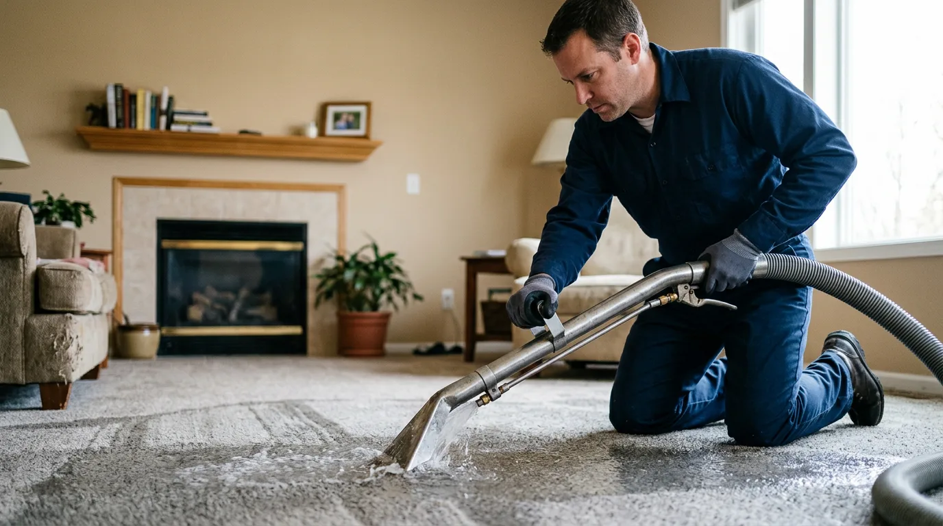 Water damage restoration technician working near Logan, KS
